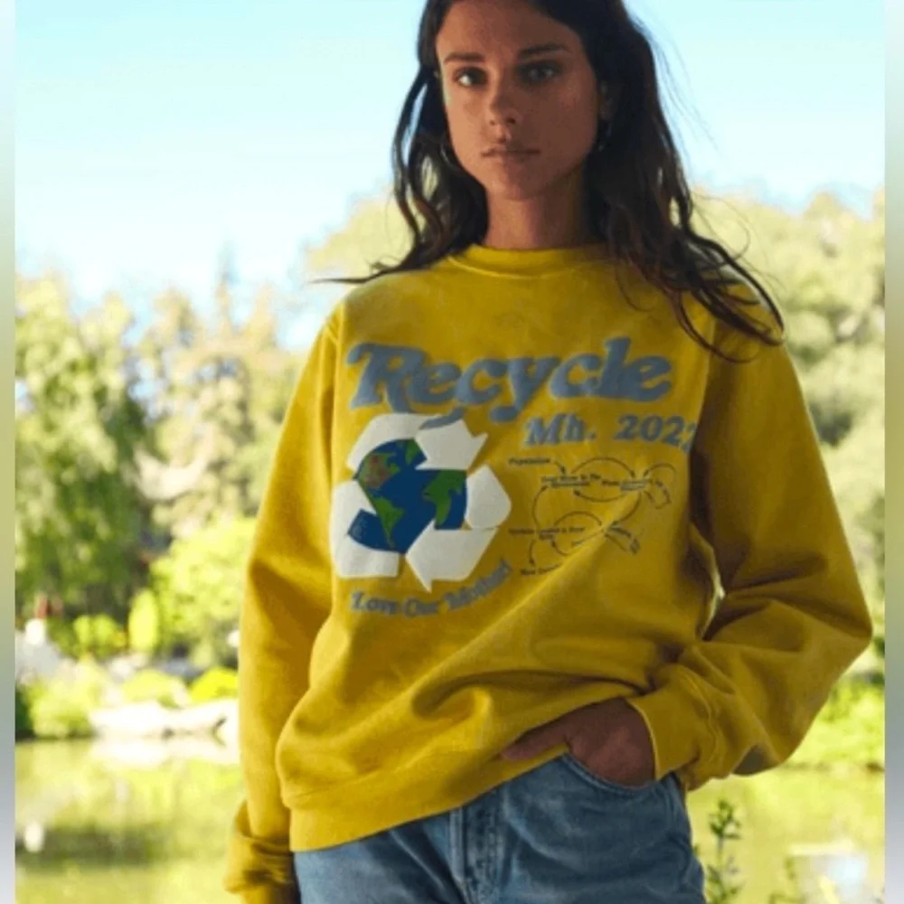 🆕 NWT Madhappy Earth Day Recycle Crew Neck Unisex Sweatshirt in Yellow Medium